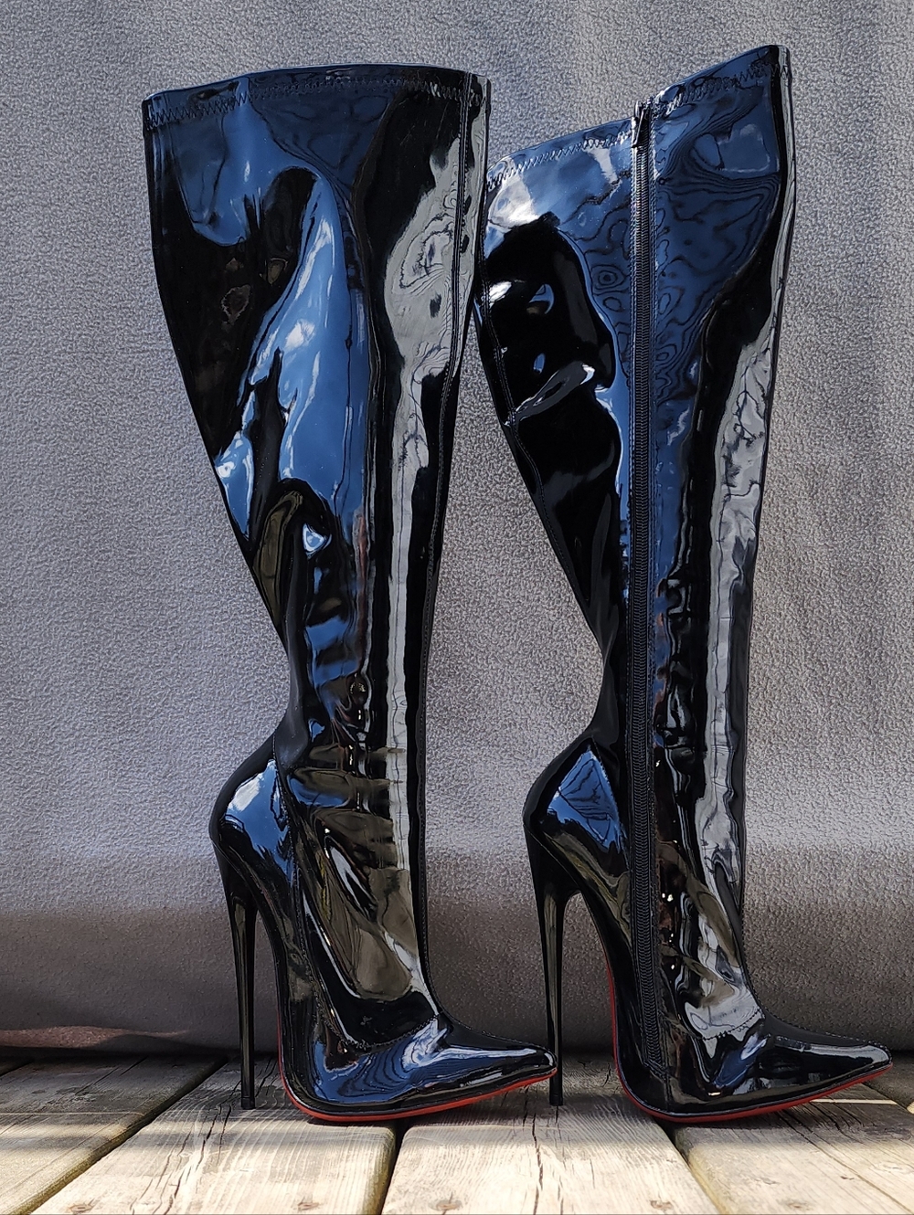 Black Patent Knee-High Stiletto Boots - Picture 2 of 7